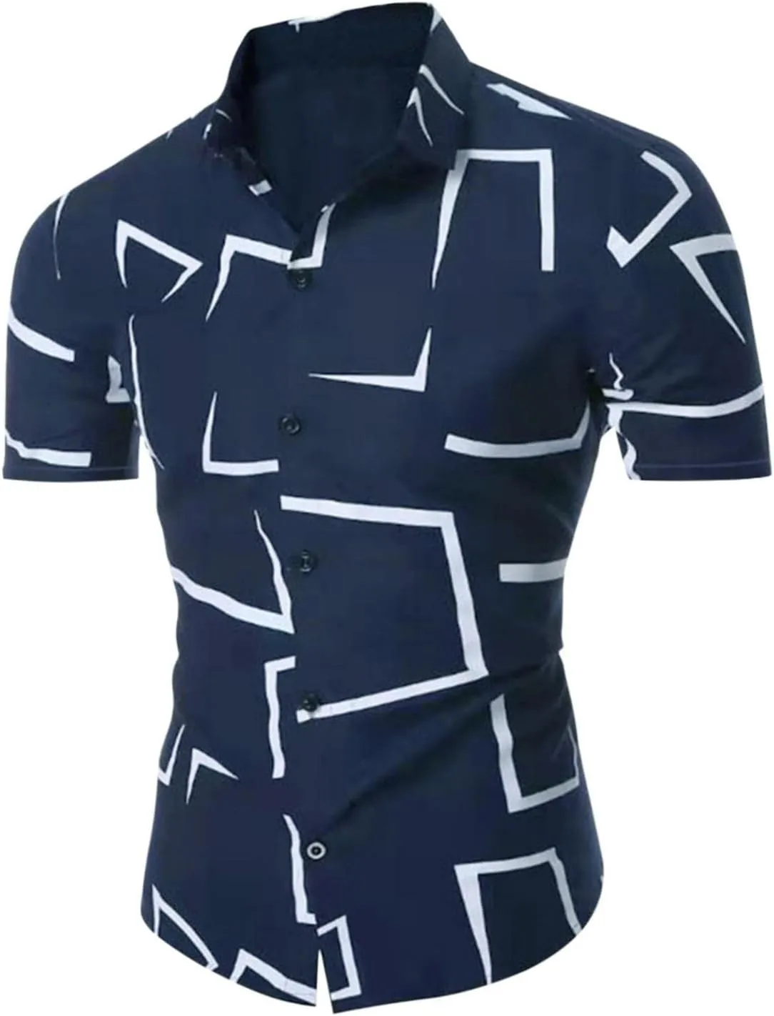 Mens Button Down Short Sleeve Dress Shirts Novelty Graphic Printed Business Work Poplin Shirt Big and Tall Muscle Tops