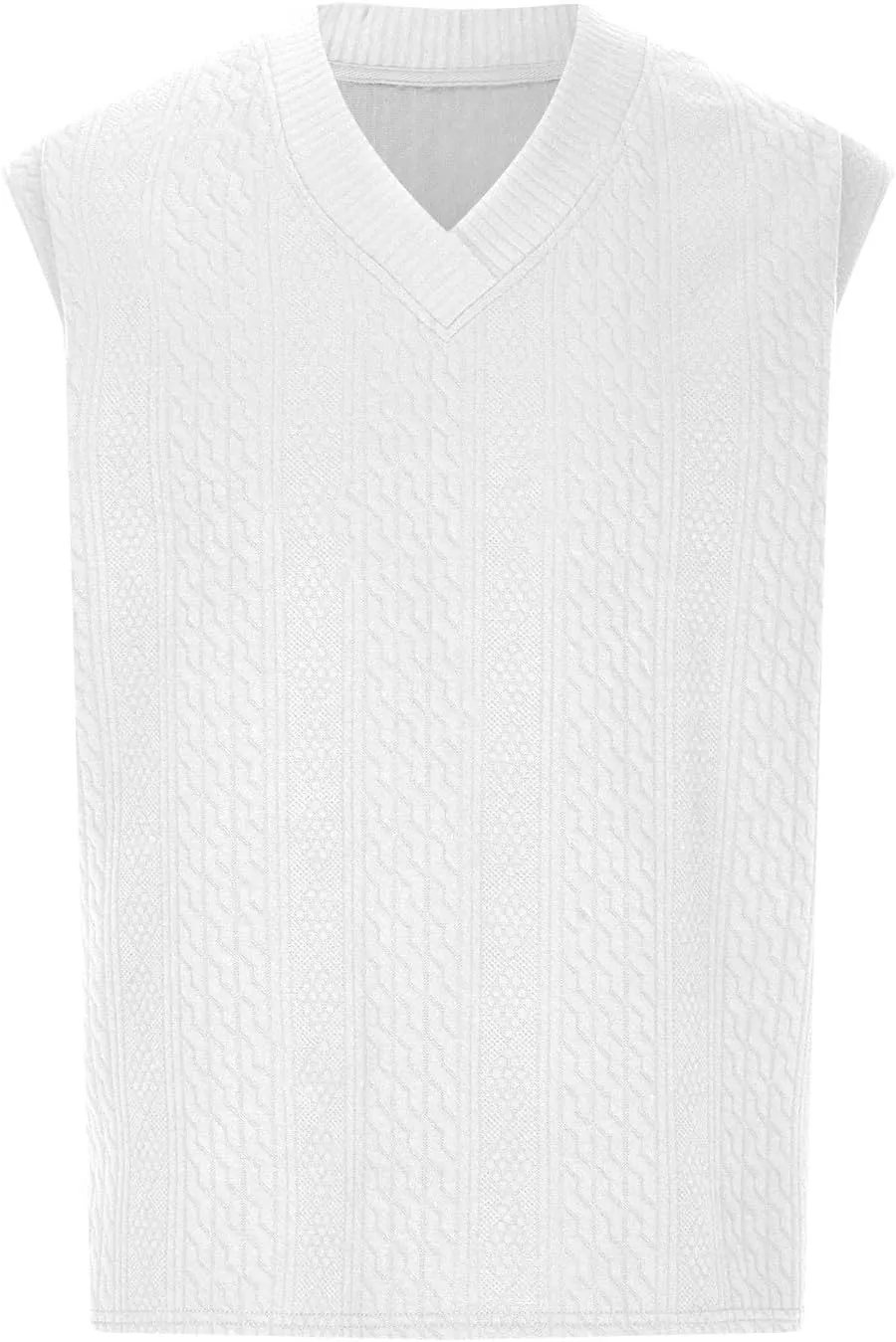 Men's Cable Knit Sweater Vests Cap Sleeve V Neck Loose Fit Jacquard Vest Tops Casual Summer Soft Lightweight Tank Top