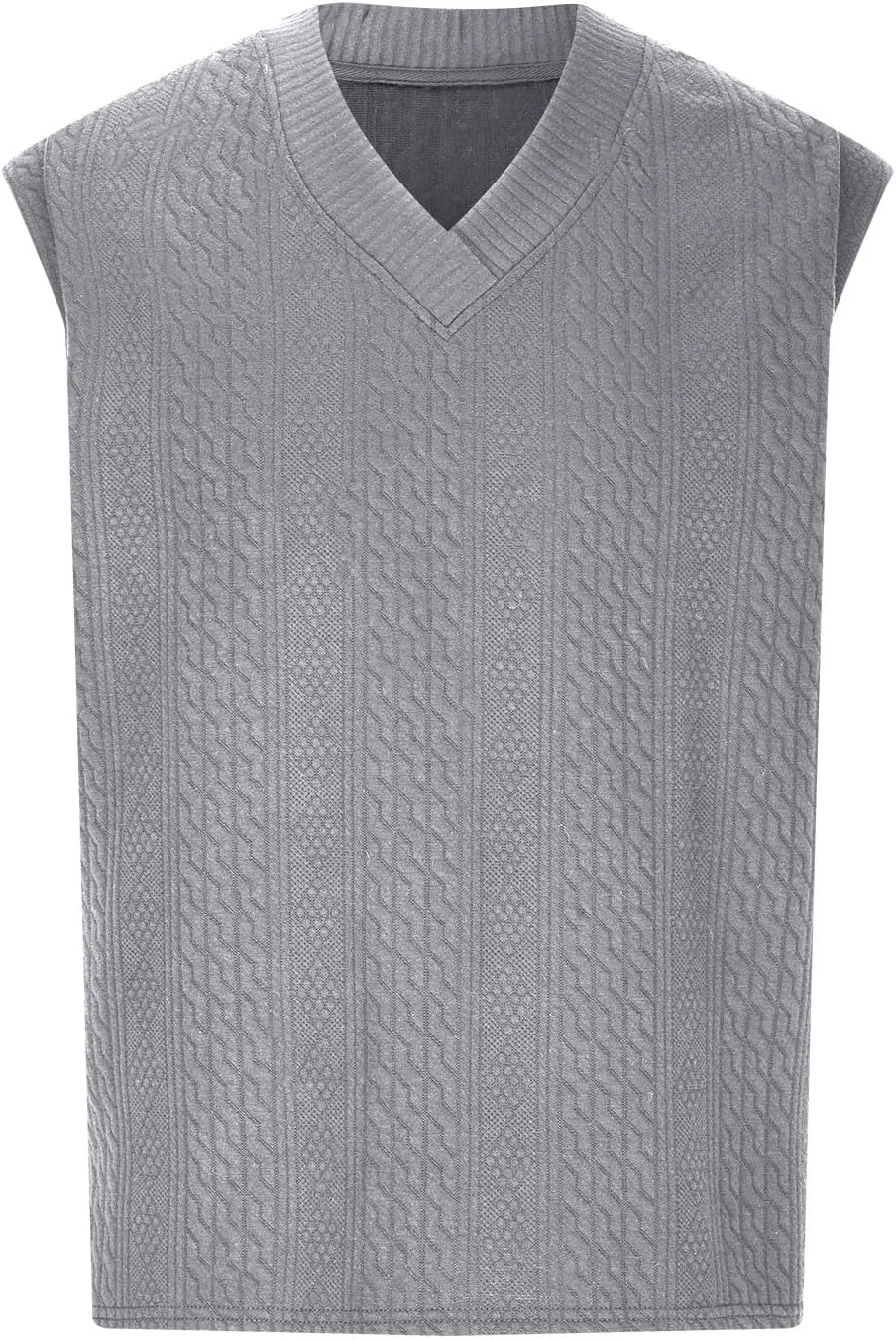 Men's Cable Knit Sweater Vests Cap Sleeve V Neck Loose Fit Jacquard Vest Tops Casual Summer Soft Lightweight Tank Top