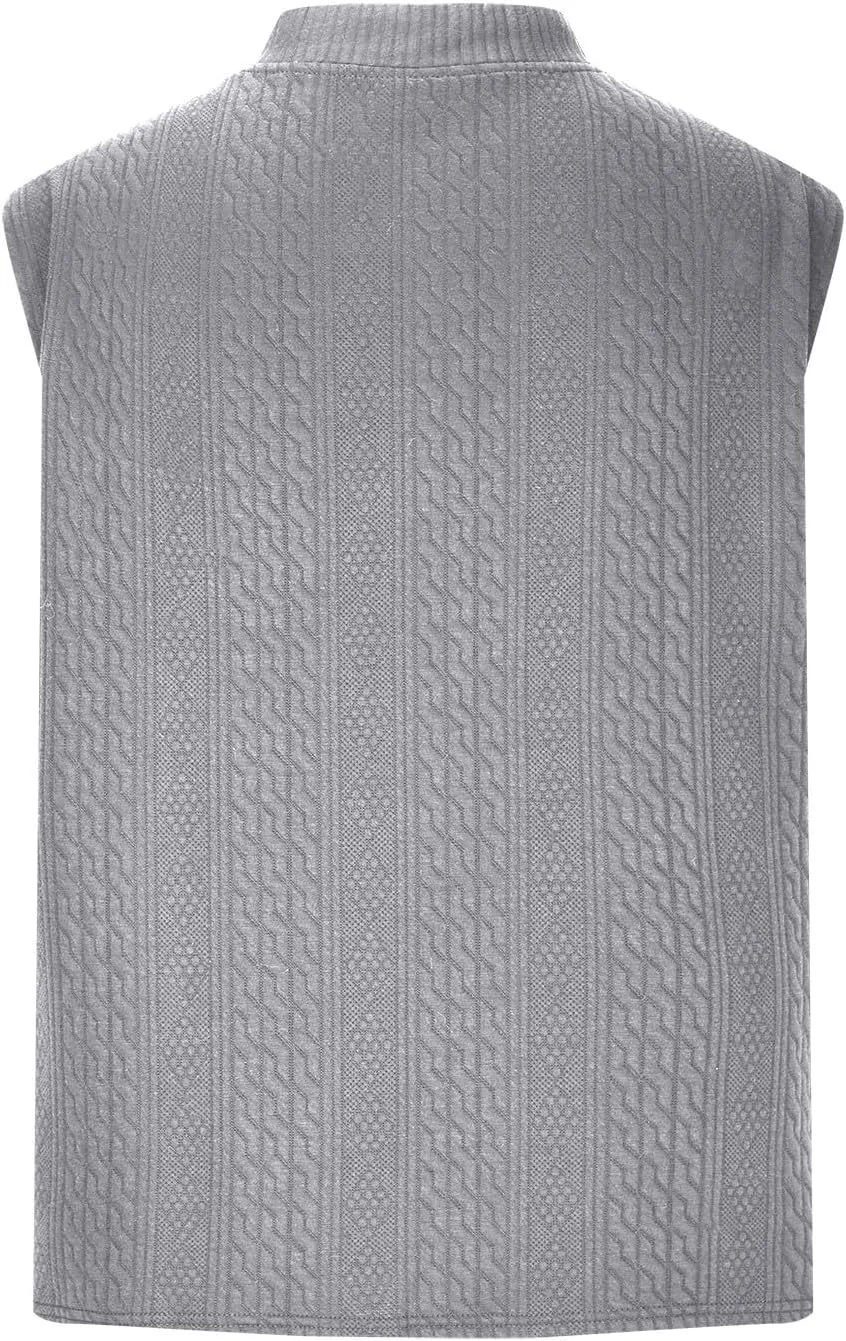 Men's Cable Knit Sweater Vests Cap Sleeve V Neck Loose Fit Jacquard Vest Tops Casual Summer Soft Lightweight Tank Top