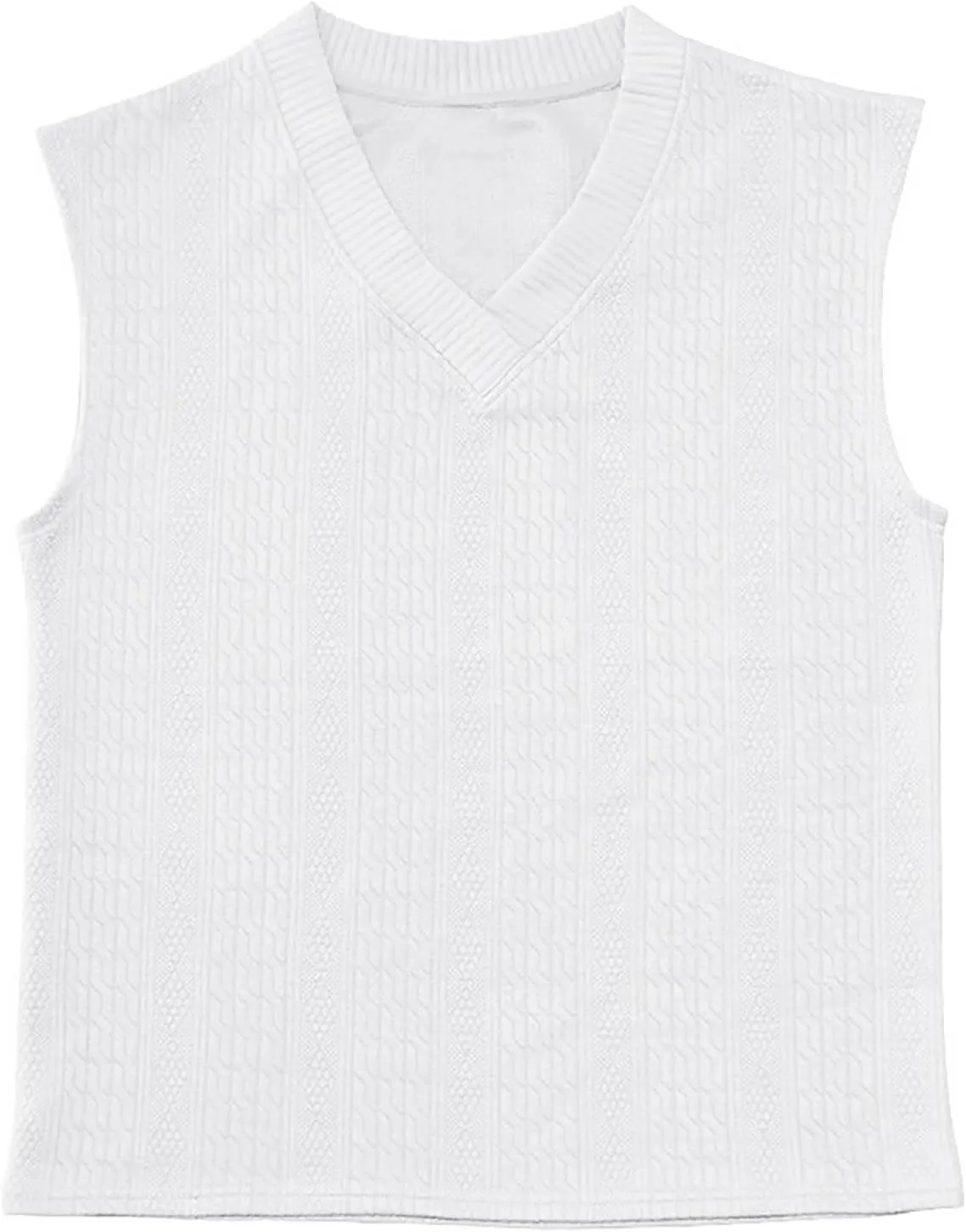Men's Cable Knit Sweater Vests Cap Sleeve V Neck Loose Fit Jacquard Vest Tops Casual Summer Soft Lightweight Tank Top