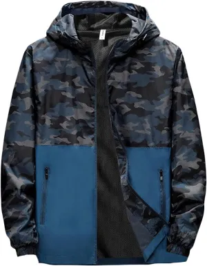 Mens Camo Waterproof Rain Jacket Breathable Lightweight Durable Windbreaker Adjustable Comfortable Outdoor Rain Coat