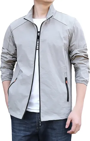Mens Casual Jacket Lightweight Full Zip Packable Coat Golf Running Travel Fishing Hiking Climbing Windbreaker Jackets