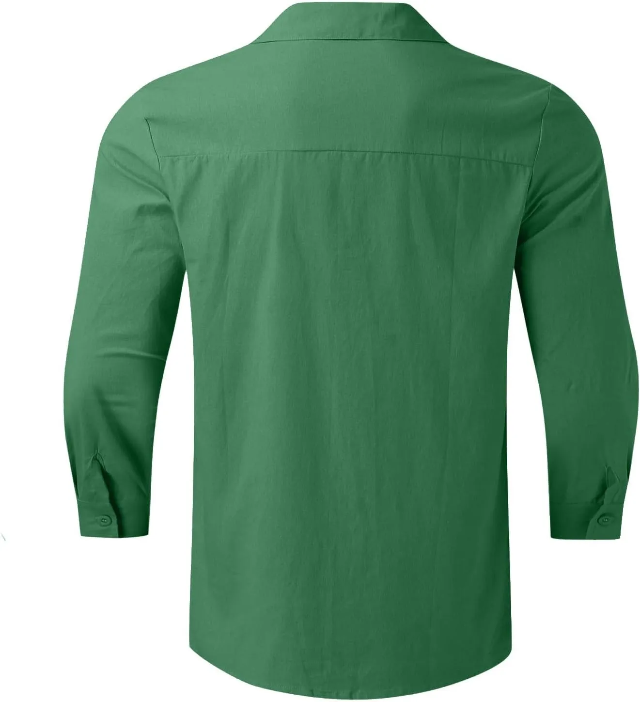 Mens Casual Linen Shirts 3/4 Sleeve Button Down Shirt Hawaiian Vacation Summer Tees Outdoor Plain Beach Collared Tops