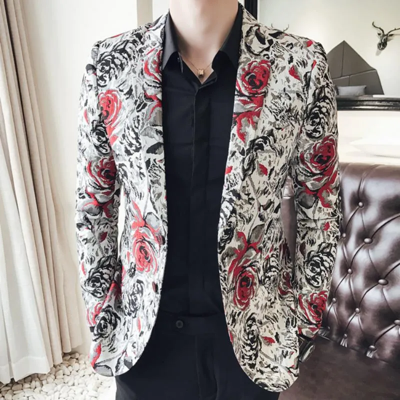 Men's Casual Slim Fit Blazer With Floral Print