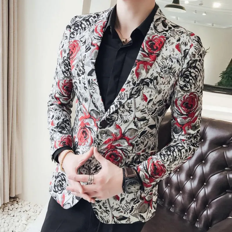 Men's Casual Slim Fit Blazer With Floral Print