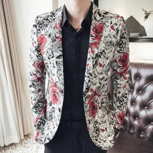 Men's Casual Slim Fit Blazer With Floral Print