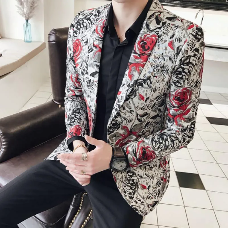 Men's Casual Slim Fit Blazer With Floral Print