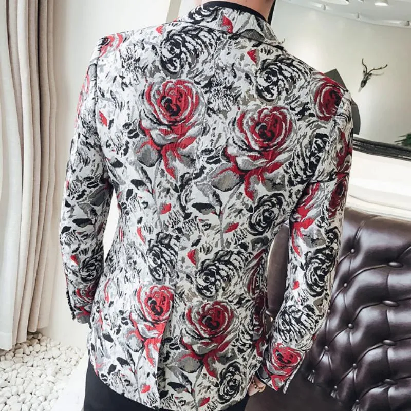 Men's Casual Slim Fit Blazer With Floral Print