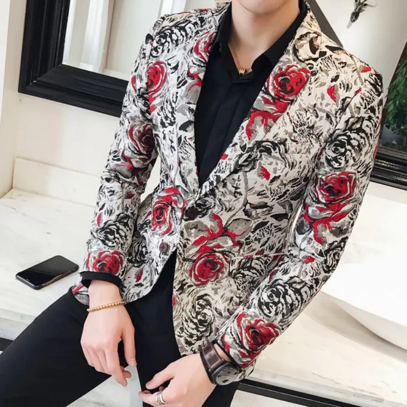 Men's Casual Slim Fit Blazer With Floral Print