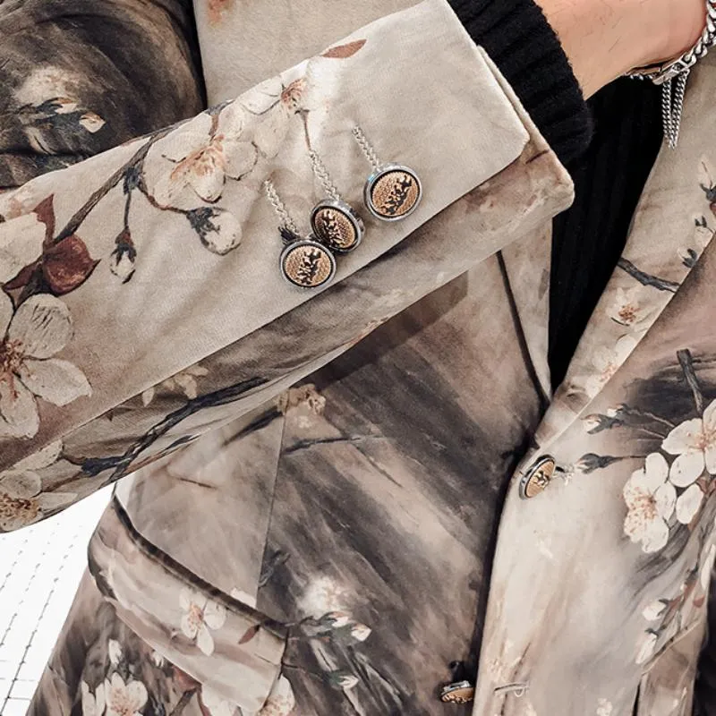 Men's Casual Slim Fit Blazer With Flower Print