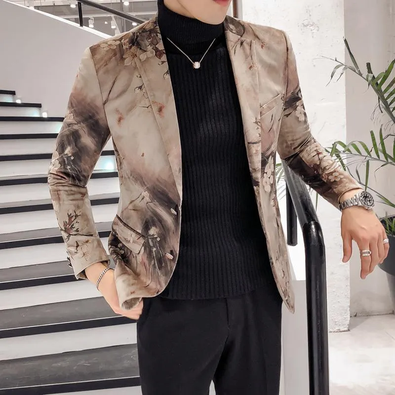Men's Casual Slim Fit Blazer With Flower Print