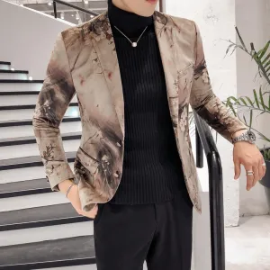 Men's Casual Slim Fit Blazer With Flower Print