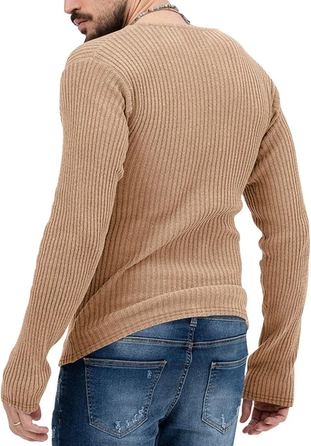 Men's Casual Slim Fit Deep V-Neck Pullover Long Sleeve Knitted Pullover Sweaters Top Lightweight Vintage Knitwear