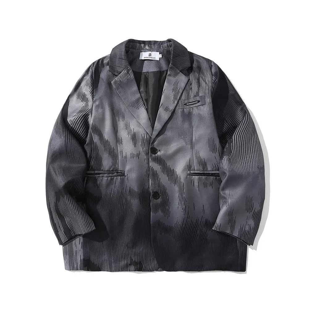Men's Casual Suit Man Blzer Dark Striped Tie-Dye Blazer Men Loose Lapels Single Breasted Casual Small Suit