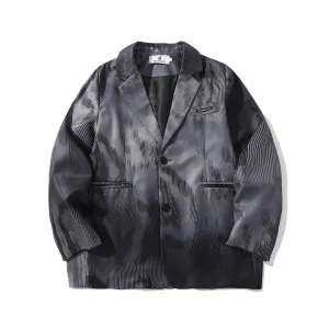 Men's Casual Suit Man Blzer Dark Striped Tie-Dye Blazer Men Loose Lapels Single Breasted Casual Small Suit