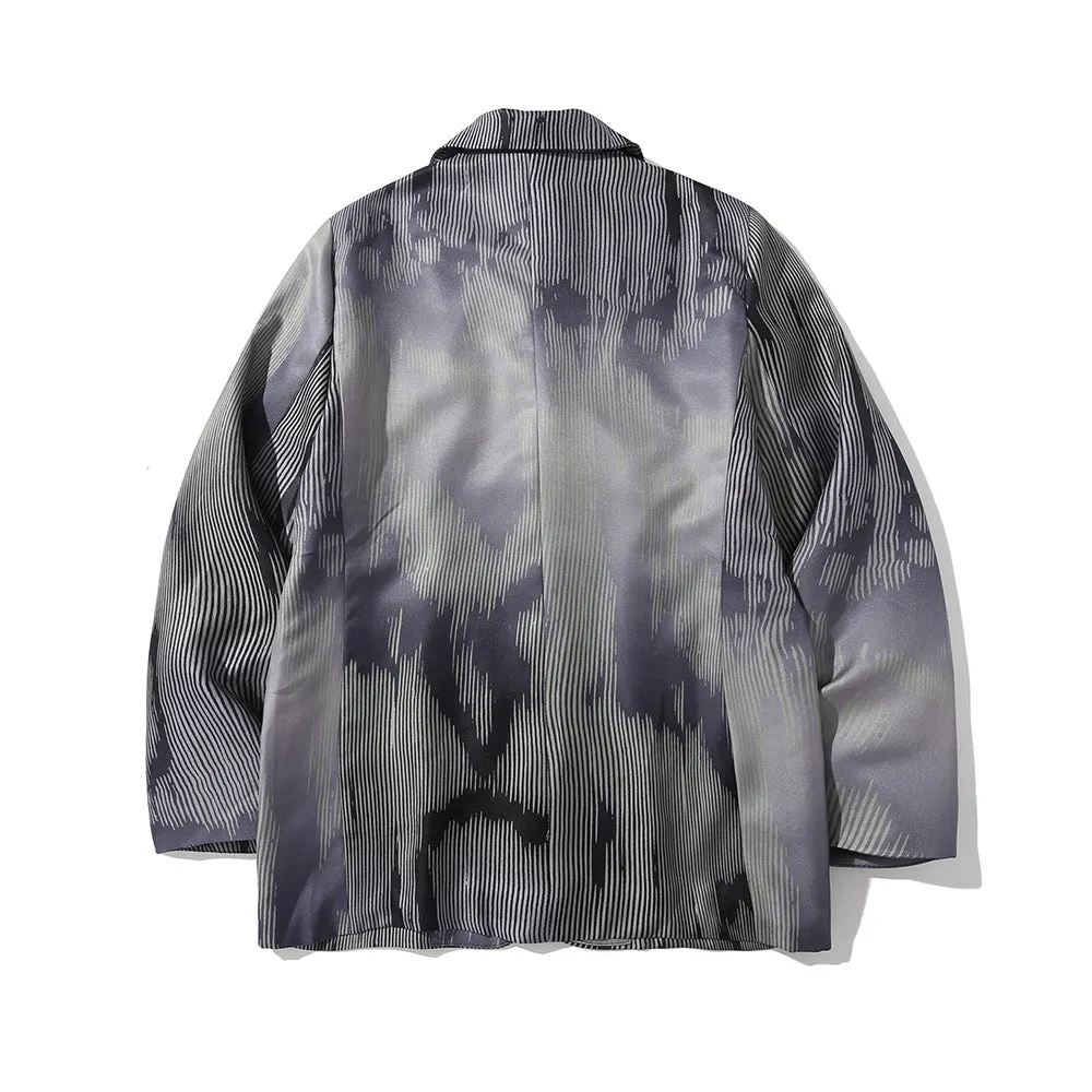 Men's Casual Suit Man Blzer Dark Striped Tie-Dye Blazer Men Loose Lapels Single Breasted Casual Small Suit