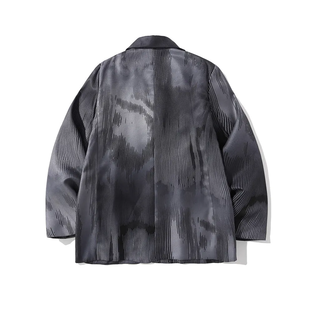 Men's Casual Suit Man Blzer Dark Striped Tie-Dye Blazer Men Loose Lapels Single Breasted Casual Small Suit
