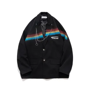 Men's Casual Suit Man Blzer Rainbow Printing Two Button Suit Men's Chain Decoration Blazer Street Jacket