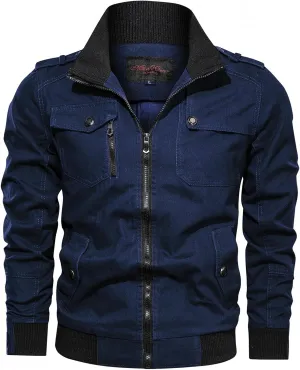 Mens Casual Windbreaker Jackets Motocycle Stand Collar Military Bomber Jackets Zip Up Cargo Coats Big and Tall