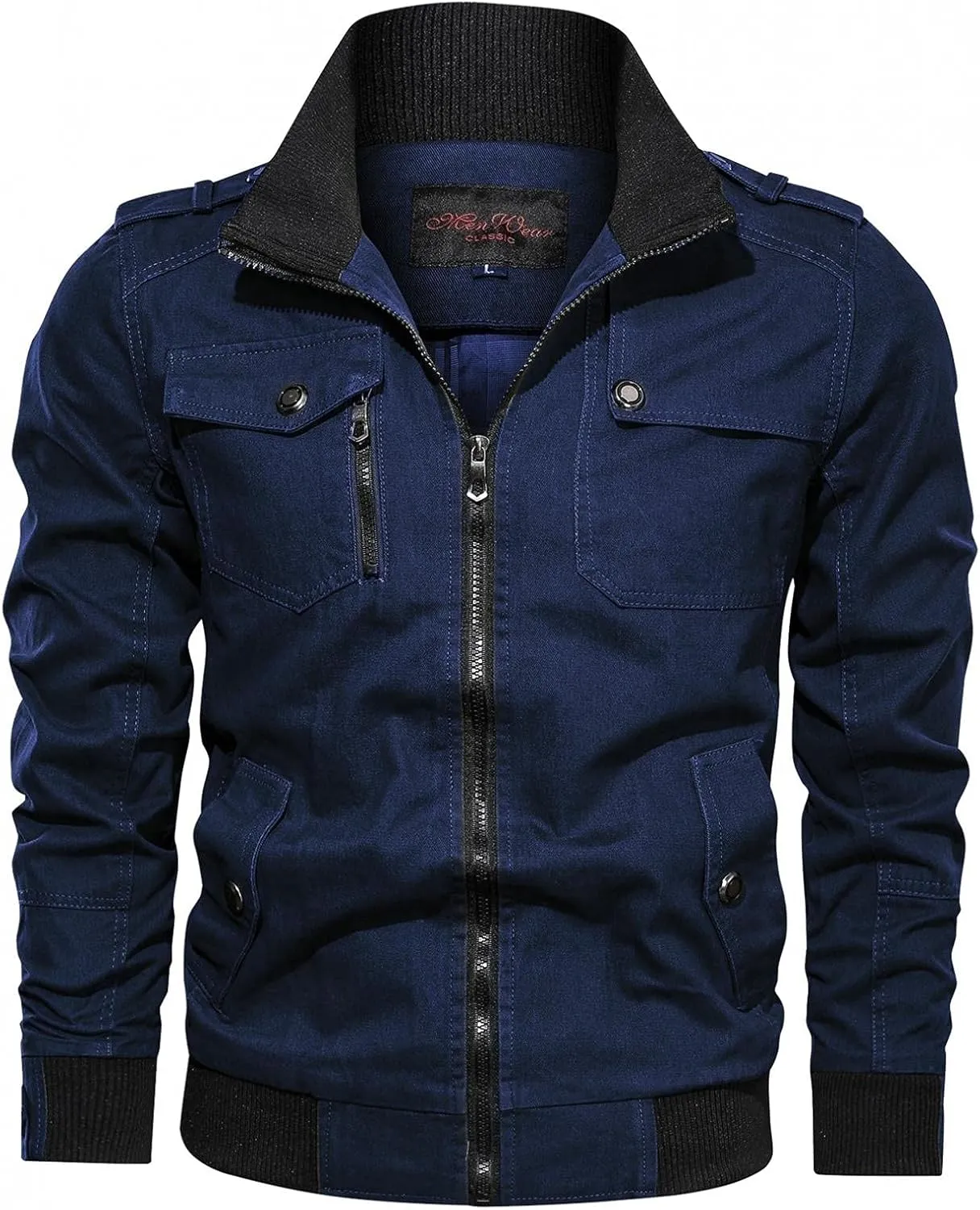 Mens Casual Windbreaker Jackets Motocycle Stand Collar Military Bomber Jackets Zip Up Cargo Coats Big and Tall