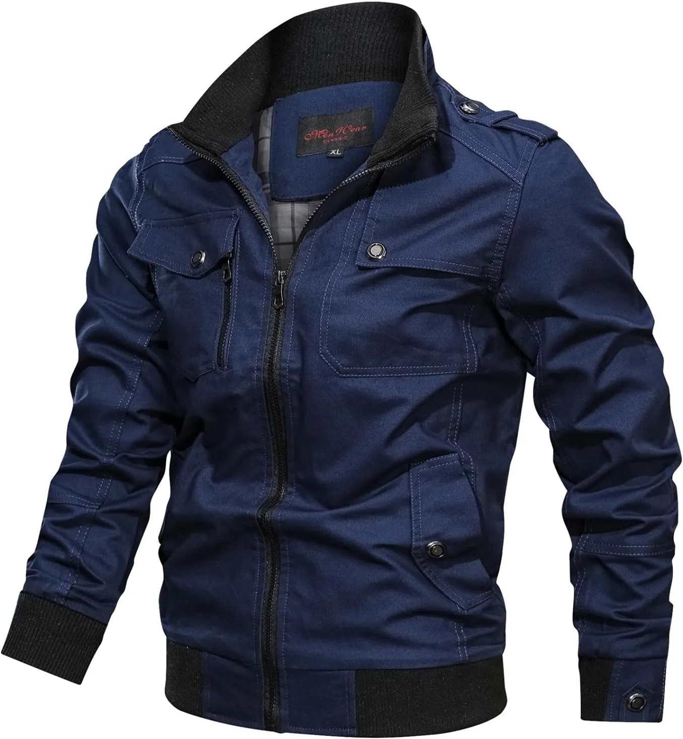 Mens Casual Windbreaker Jackets Motocycle Stand Collar Military Bomber Jackets Zip Up Cargo Coats Big and Tall