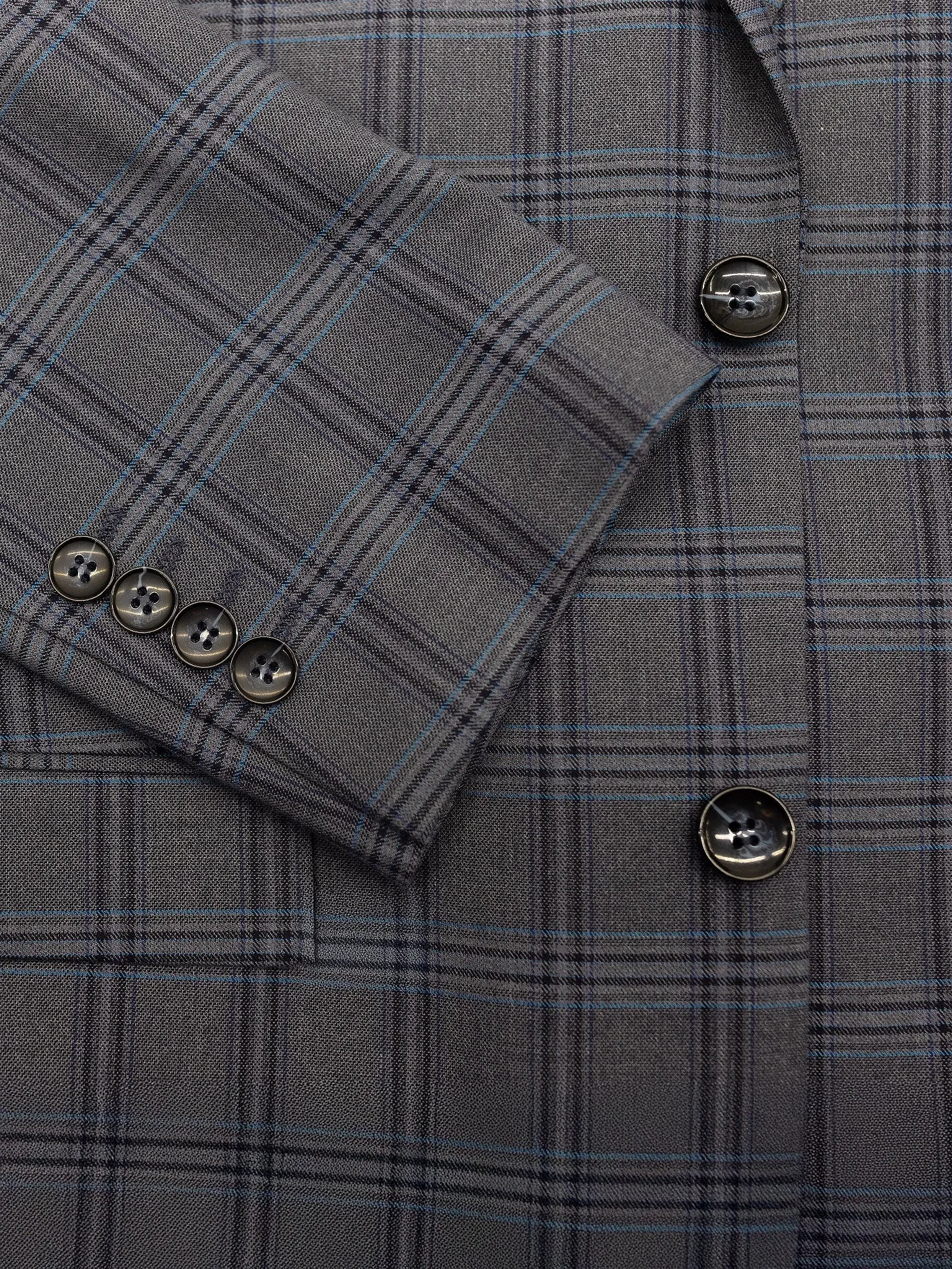 Men's Charcoal with Blue and Black Windowpane Slim Fit Suit