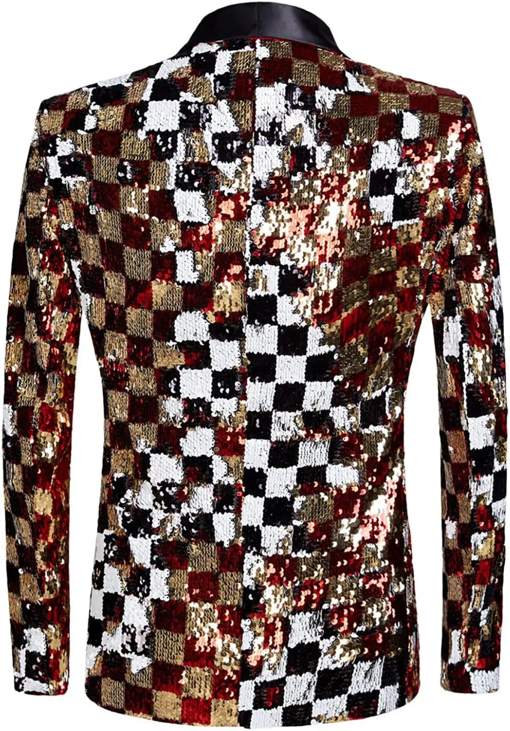 Men's Checkered Sequins Blazer Suit Top Party Dinner Prom Costume Groom Dress Front Opening Slim Fit Wedding Suits Jacket