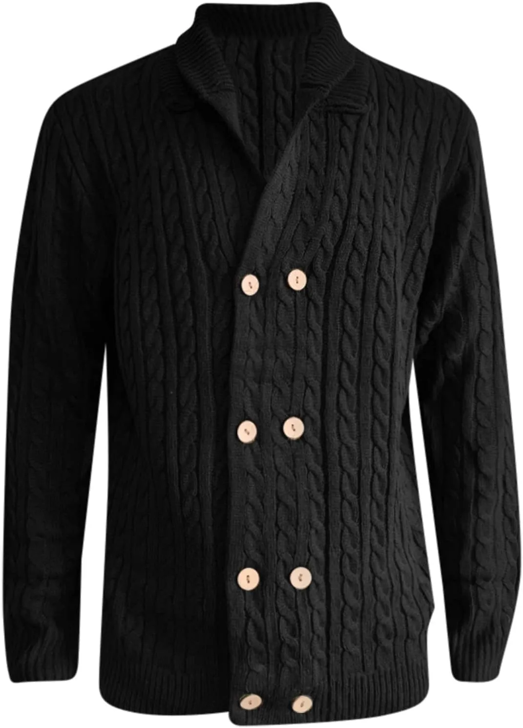 Men's Chunky Ribbed Double Breasted Long-Sleeve Cardigan Sweater V Neck Button Down Knitted Sweater with Pockets