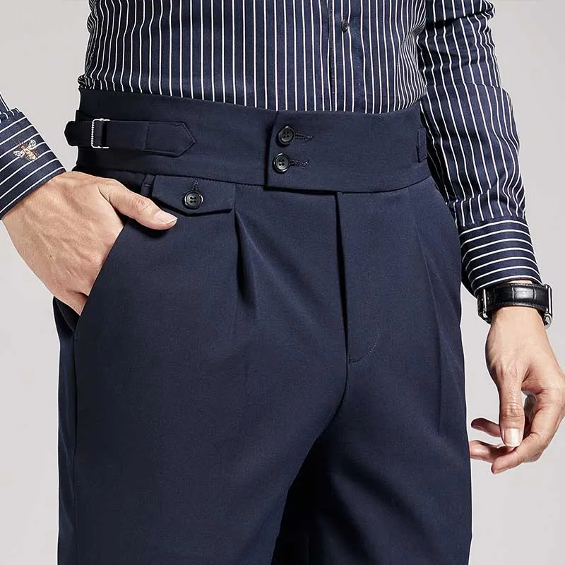Men's Classic High Waist Pant Flat Front Trousers