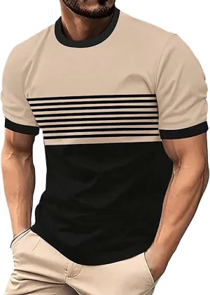 Men's Color Block Striped T Shirt Crew Neck Short Sleeve Fashion Tee Casual Summer Top Stylish Outings BBQ Big and Tall