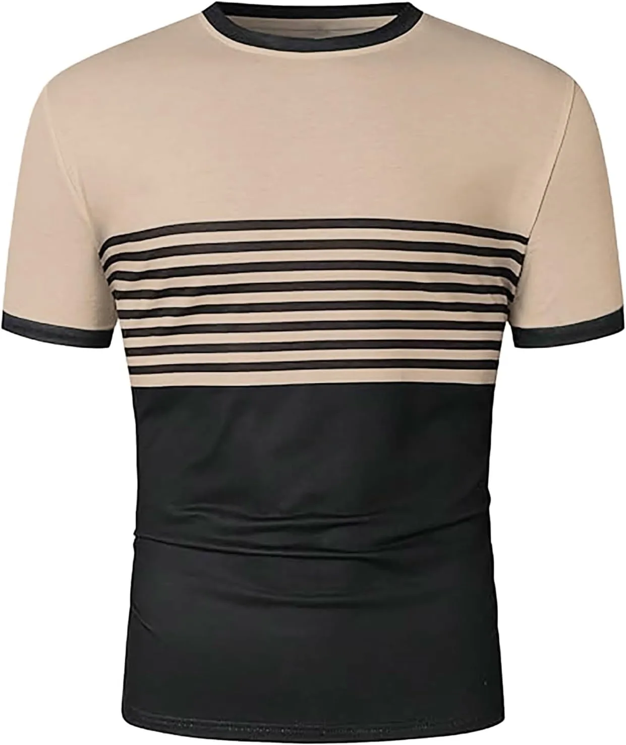 Men's Color Block Striped T Shirt Crew Neck Short Sleeve Fashion Tee Casual Summer Top Stylish Outings BBQ Big and Tall