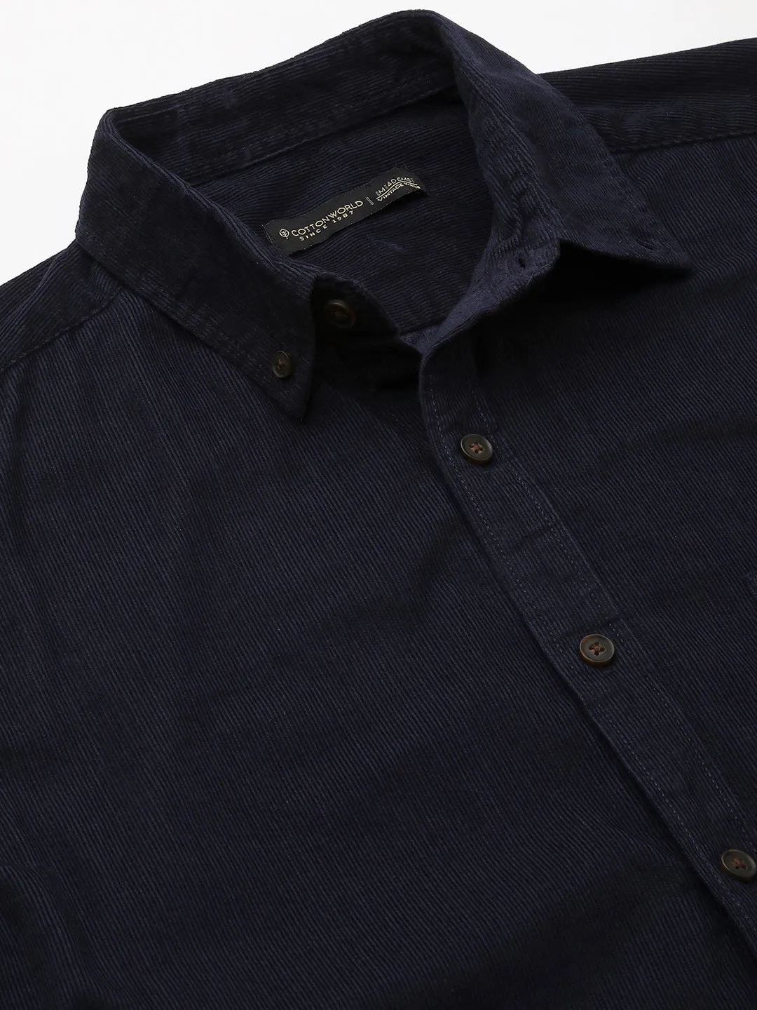 Men's Corduroy 100% Cotton Navy Regular Fit Long Sleeved Shirt