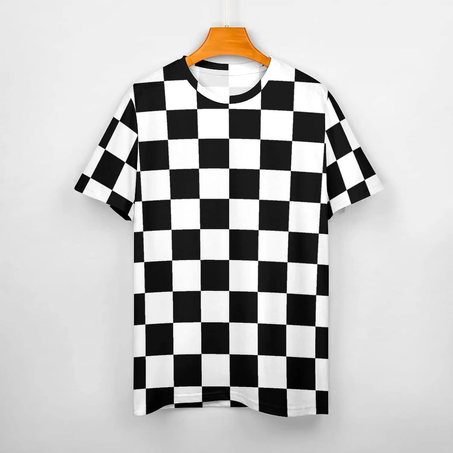 Men's Cotton T-Shirt -Black White Race Checkered Flag Pattern, Casual Graphic Crew Neck Short Sleeve Tees Tops