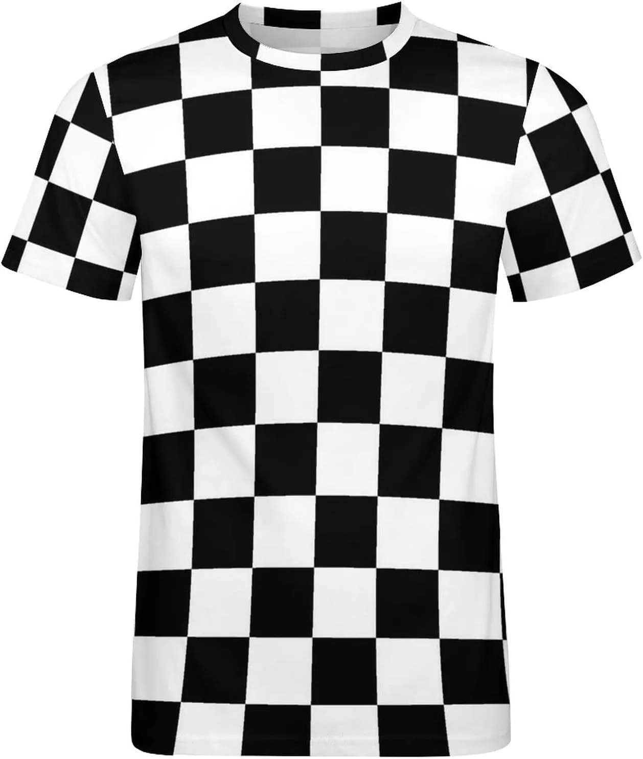 Men's Cotton T-Shirt -Black White Race Checkered Flag Pattern, Casual Graphic Crew Neck Short Sleeve Tees Tops