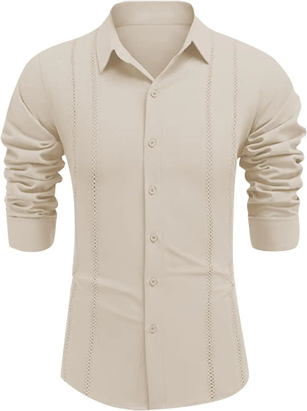 Mens Cuban Guayabera Shirt Casual Long Sleeve Button Down Shirts Solid Lightweight Summer Beach Hippie T Shirt