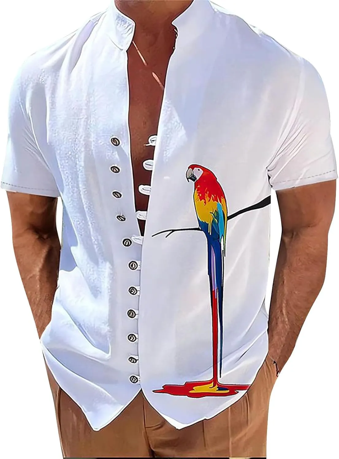 Mens Cuban Guayabera Shirts Casual Button Down Shirt Short Sleeve Summer Beach Shirts Floral Shirt Vacation Hippie Tops
