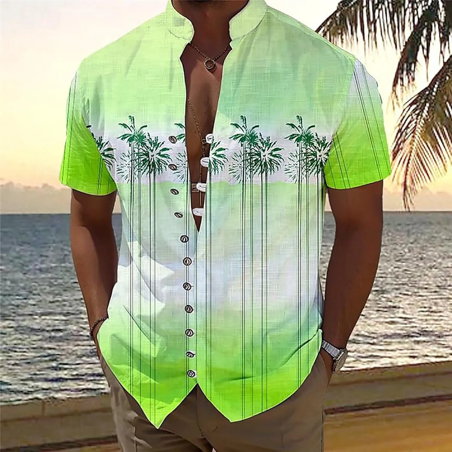 Mens Cuban Guayabera Shirts Casual Button Down Shirt Short Sleeve Summer Beach Shirts Floral Shirt Vacation Hippie Tops