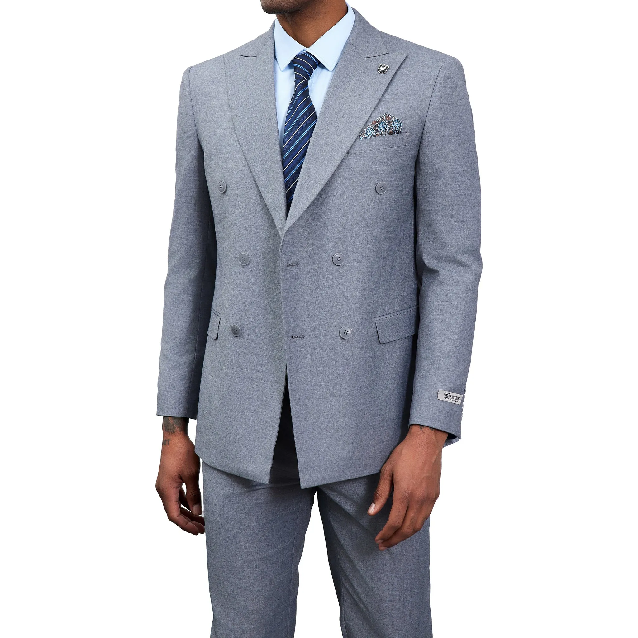Men's Double-Breasted Light Grey Suit – Modern Slim Fit