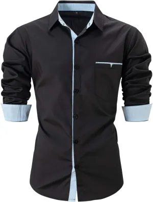 Mens Dress Shirts Muscle Slim Long Sleeve Button Shirt Dry Fit Gentleman Bussiness Work Blouse Tees with Pockets