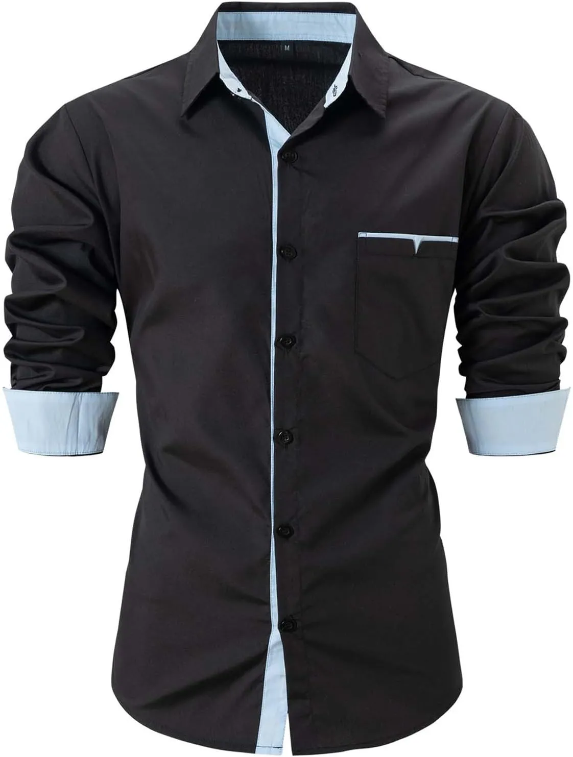 Mens Dress Shirts Muscle Slim Long Sleeve Button Shirt Dry Fit Gentleman Bussiness Work Blouse Tees with Pockets