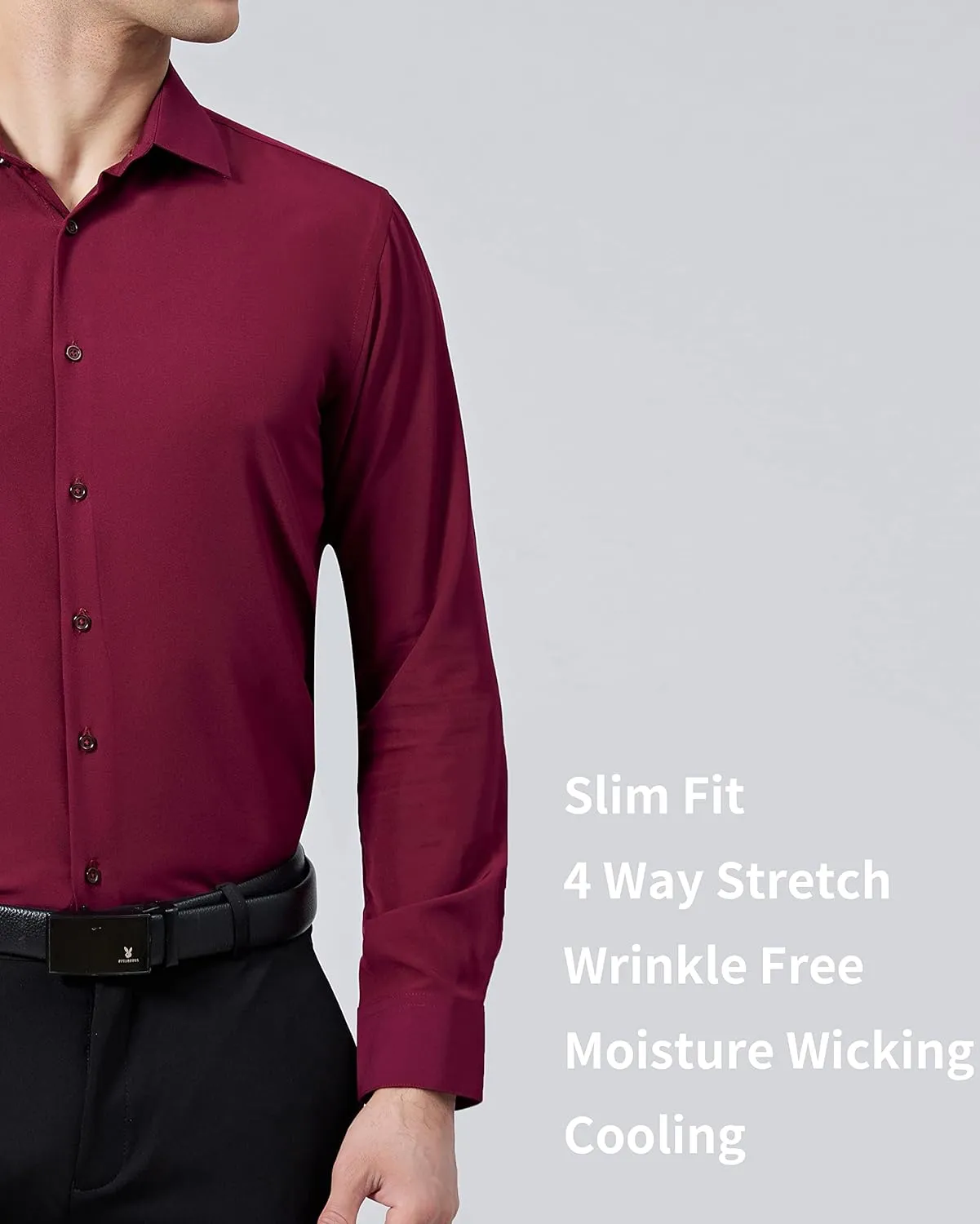 Men's Dress Shirts Stretch Wrinkle Free Moisture Wicking Cooling Solid Slim Fit Long Sleeve Button Down Shirt