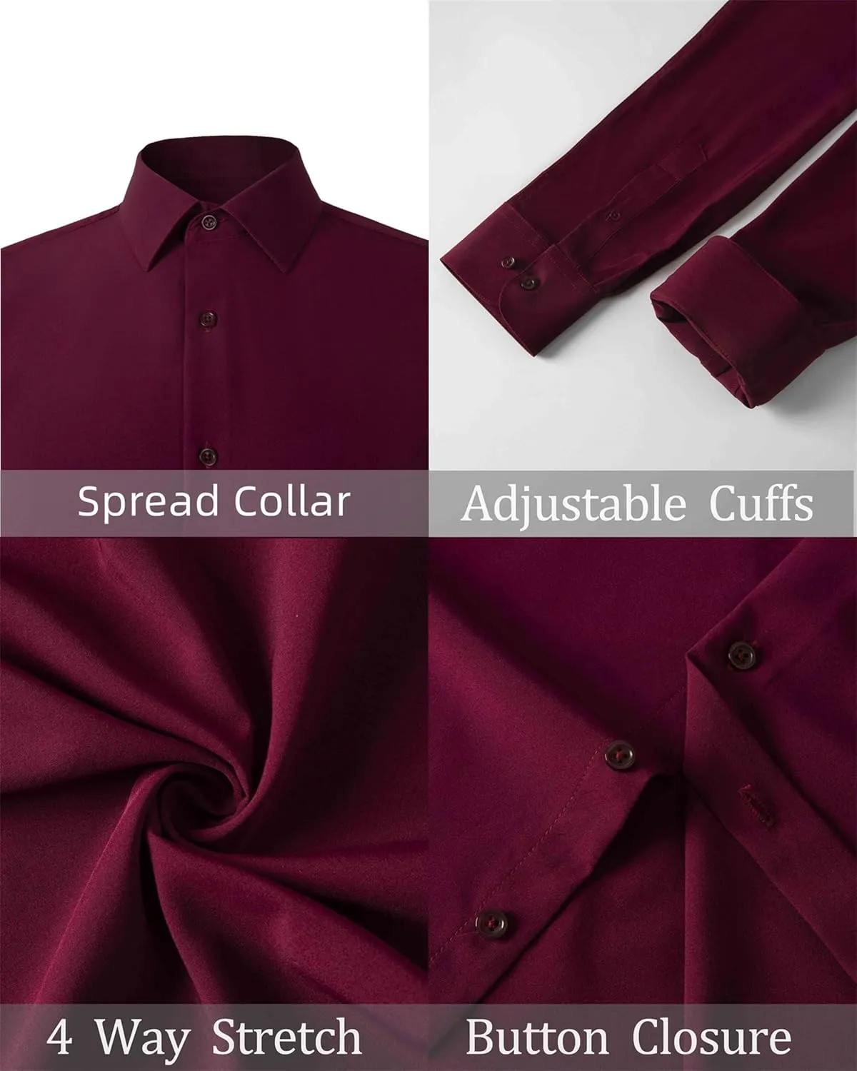 Men's Dress Shirts Stretch Wrinkle Free Moisture Wicking Cooling Solid Slim Fit Long Sleeve Button Down Shirt