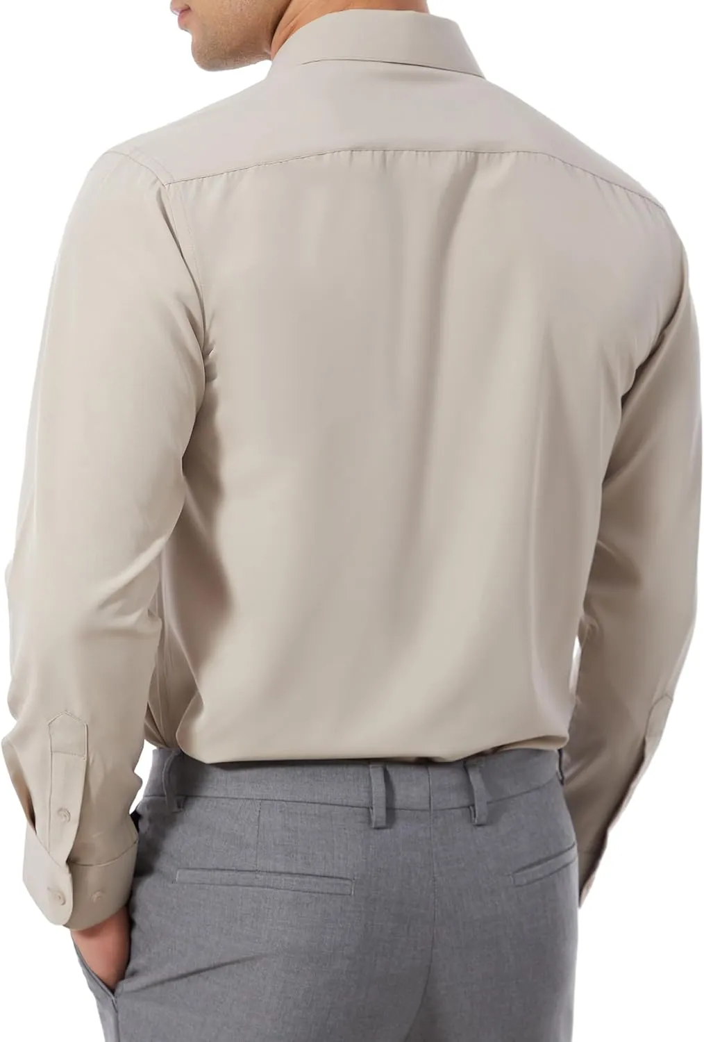 Men's Dress Shirts Stretch Wrinkle Free Moisture Wicking Cooling Solid Slim Fit Long Sleeve Button Down Shirt