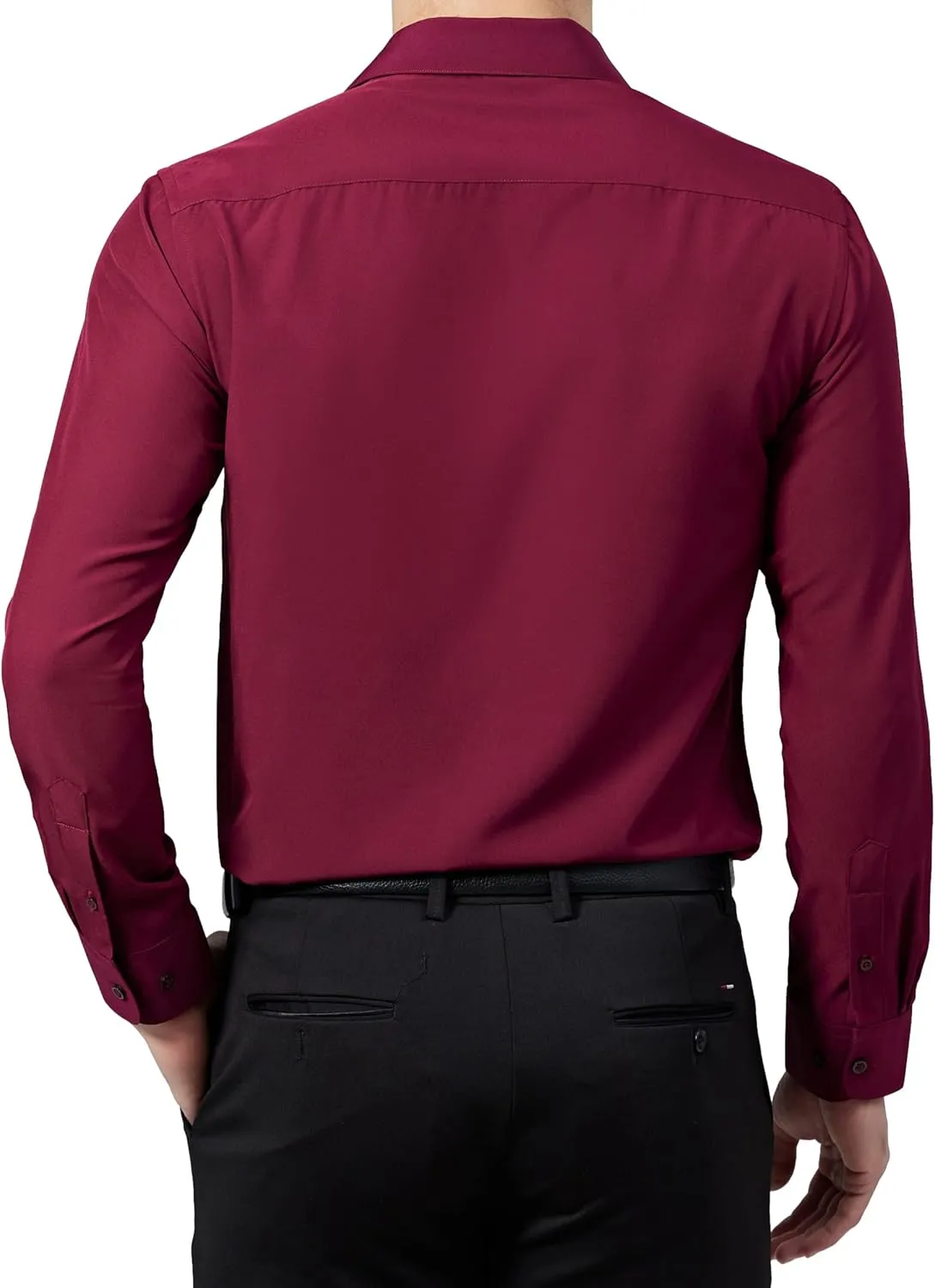 Men's Dress Shirts Stretch Wrinkle Free Moisture Wicking Cooling Solid Slim Fit Long Sleeve Button Down Shirt