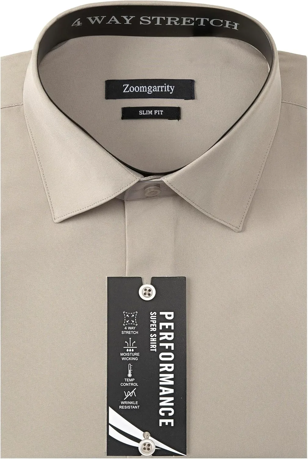 Men's Dress Shirts Stretch Wrinkle Free Moisture Wicking Cooling Solid Slim Fit Long Sleeve Button Down Shirt