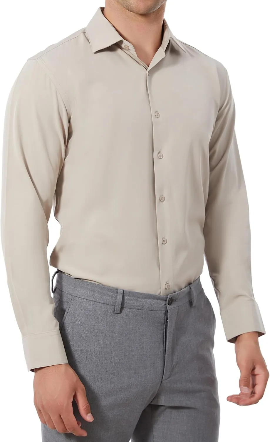Men's Dress Shirts Stretch Wrinkle Free Moisture Wicking Cooling Solid Slim Fit Long Sleeve Button Down Shirt
