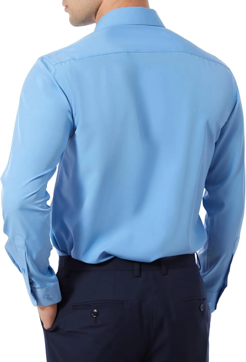 Men's Dress Shirts Stretch Wrinkle Free Moisture Wicking Cooling Solid Slim Fit Long Sleeve Button Down Shirt
