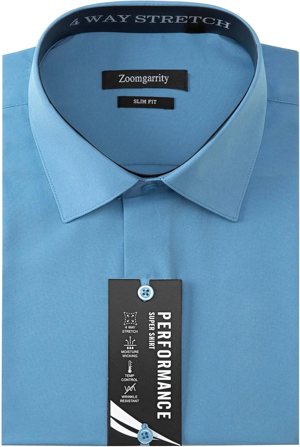 Men's Dress Shirts Stretch Wrinkle Free Moisture Wicking Cooling Solid Slim Fit Long Sleeve Button Down Shirt