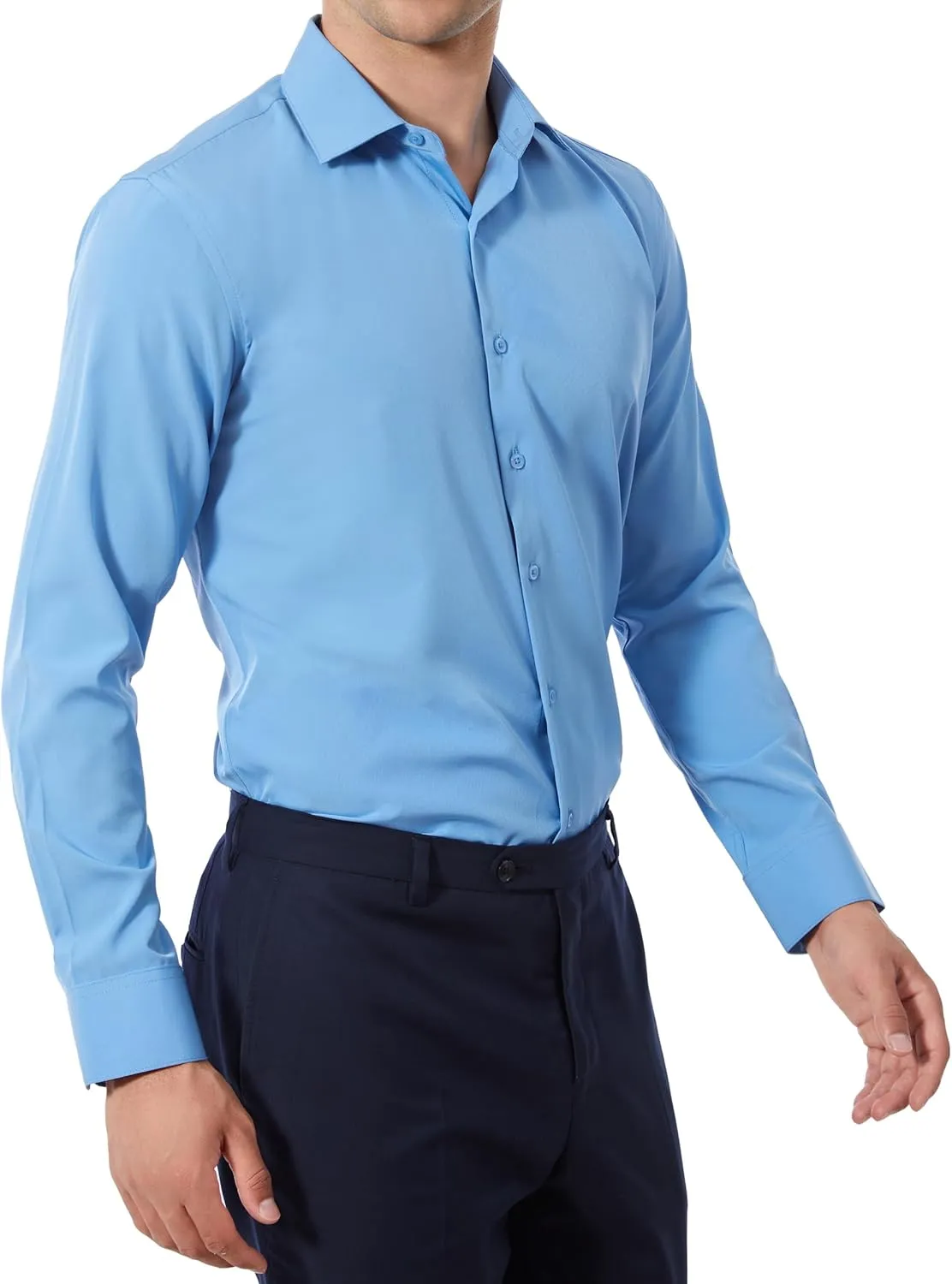 Men's Dress Shirts Stretch Wrinkle Free Moisture Wicking Cooling Solid Slim Fit Long Sleeve Button Down Shirt